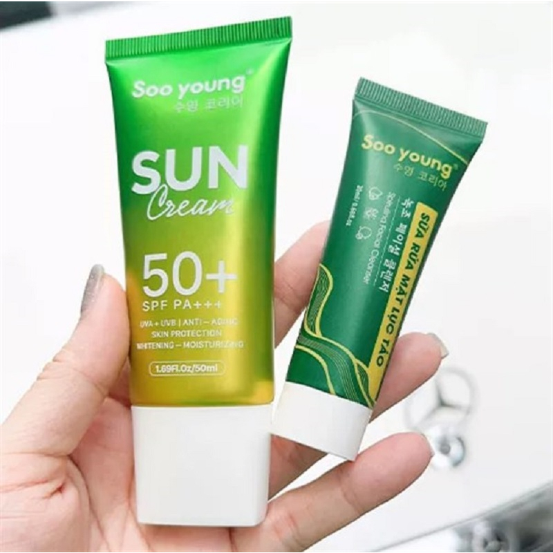 Kem Chống Nắng Soo Young mới 50ml tặng kèm rửa mặt lục tảo