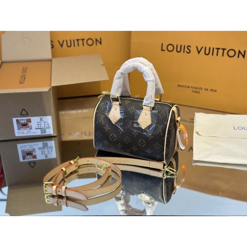 Túi xách nữ LV NANO  sz20cm hoa nâu da bò box nam châm cực xịn