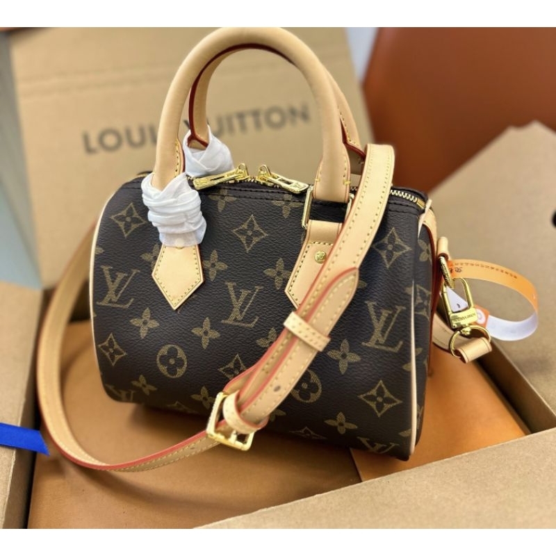 Túi xách nữ LV NANO  sz20cm hoa nâu da bò box nam châm cực xịn