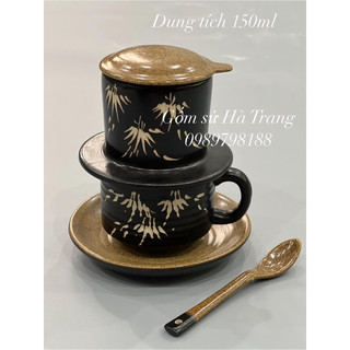 Bộ phin pha cafe gốm sứ Bát Tràng cao cấp khắc trúc dung tích 150ml