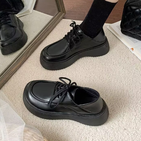 Giày oxford nữ big size 40 41 42 43 đế bằng 4cm da mềm mũi vuông