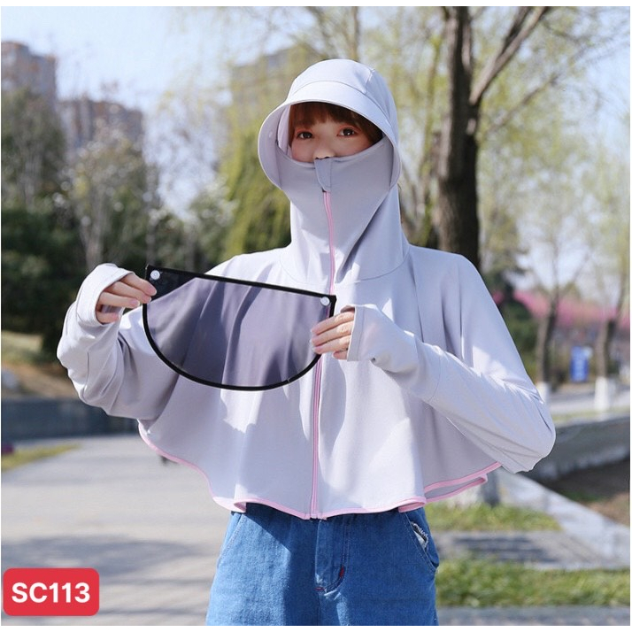 Áo chống nắng tia UV siêu mỏng thoáng khí có mũ cho nữ SS113
