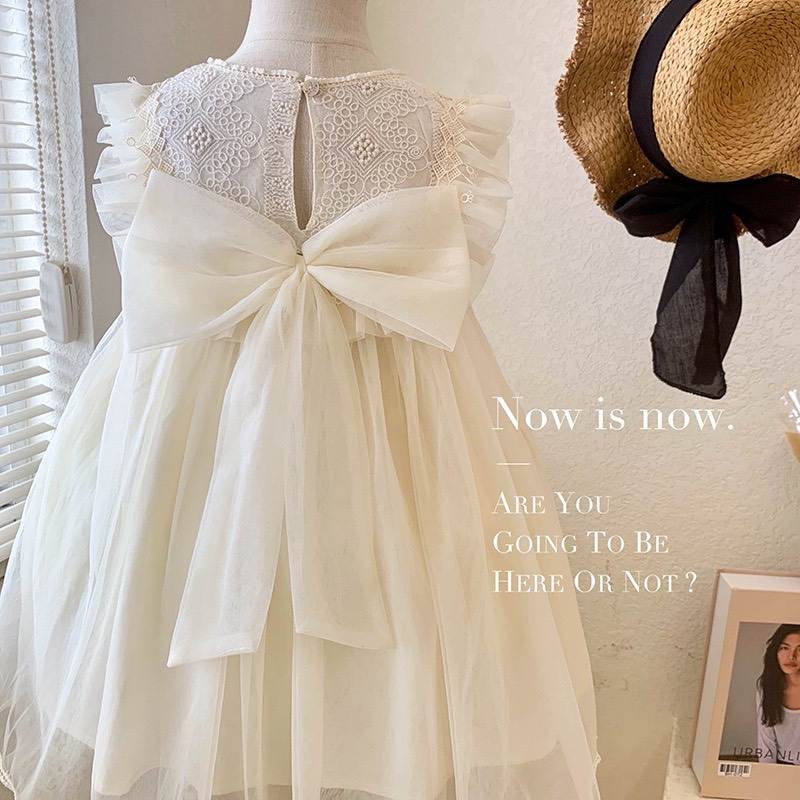 Váy Voan Viền Ren Nơ Lưng Công Chúa Cho Bé Gái