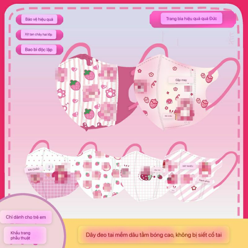 Khẩu Trang Gấu Dâu Họa Cho Trẻ Em - Set 10 Khẩu Trang Cho Bé