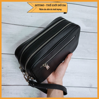 Clutch hộp nam nữ cầm tay 2 ngăn kéo, có khóa số bảo mật da bò thật CL10 (chỉ có quai xỏ cổ tay, không có dây đeo chéo)