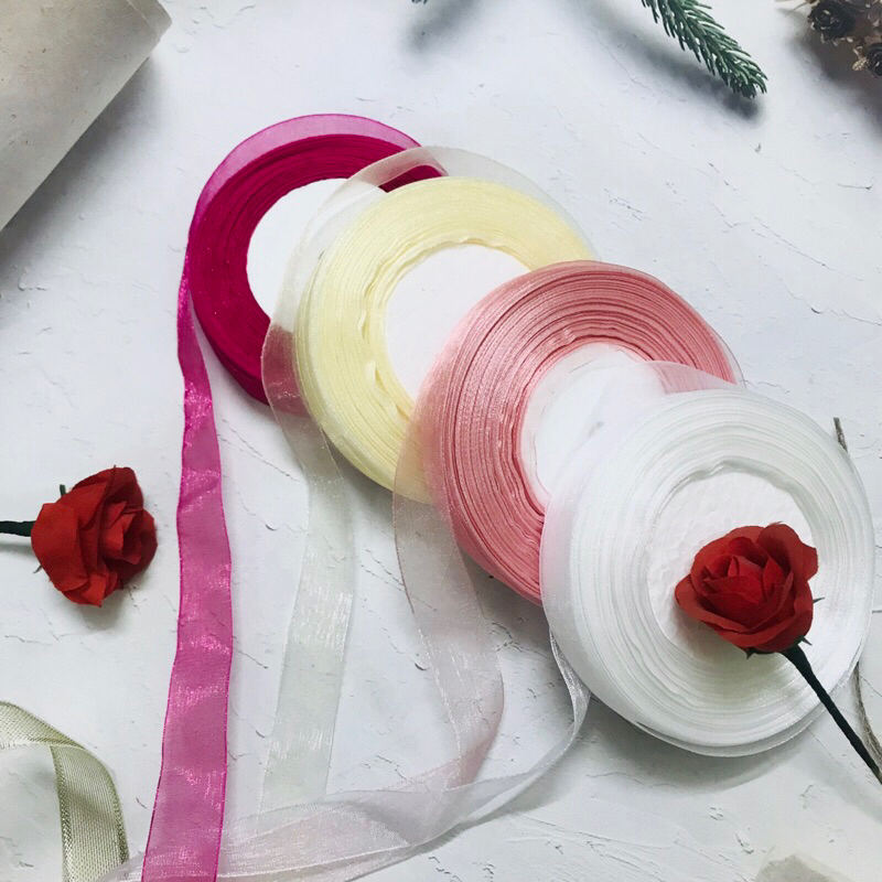 Ruy băng voan ánh nhũ bản rộng 2cm làm hoa, thắt nơ
