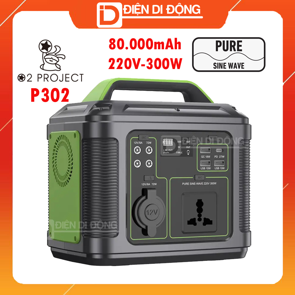 Trạm sạc dự phòng O2 Project P302 AC220V 300W Sóng sin chuẩn dung lượng pin 80000mAh
