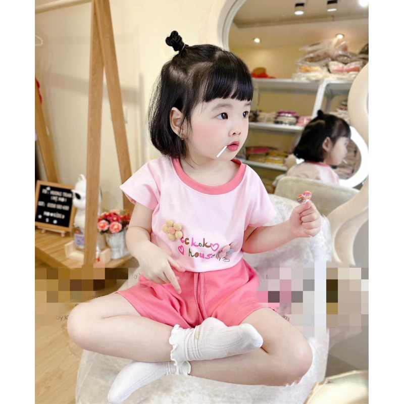 Bộ hè cotton cộc tay , set bộ BG cộc tay QC hoa nổi đáng yêu cho bé gái sz từ 10-20kg