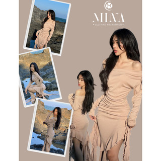 (Mẫu mới )Đầm Body Bẹc Vai Tua Rua Đính Hoa Trà Hàng thiết kế 3390