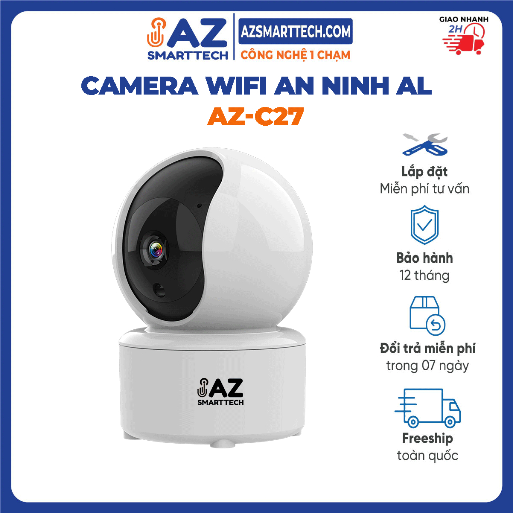 Camera Wifi Thông Minh Trong Nhà AZ Smarttech Xoay 360 độ, Tích hợp còi hú, Đàm Thoại 2 Chiều - Fullbox chính hãng 100%