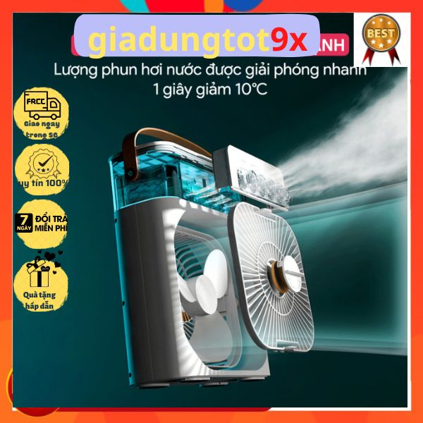 Quạt Điều Hoà Hơi Nước Mini, Quạt Để Bàn 3 Chế Độ Gió Dung Tích 600Ml Tích Hợp Đèn Led , Quạt Mini, Cắm sạc usb
