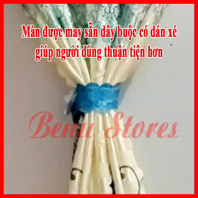 Màn treo cửa, rèm treo cửa chính phi bông xanh dương có ép biên cao cấp, sang trong