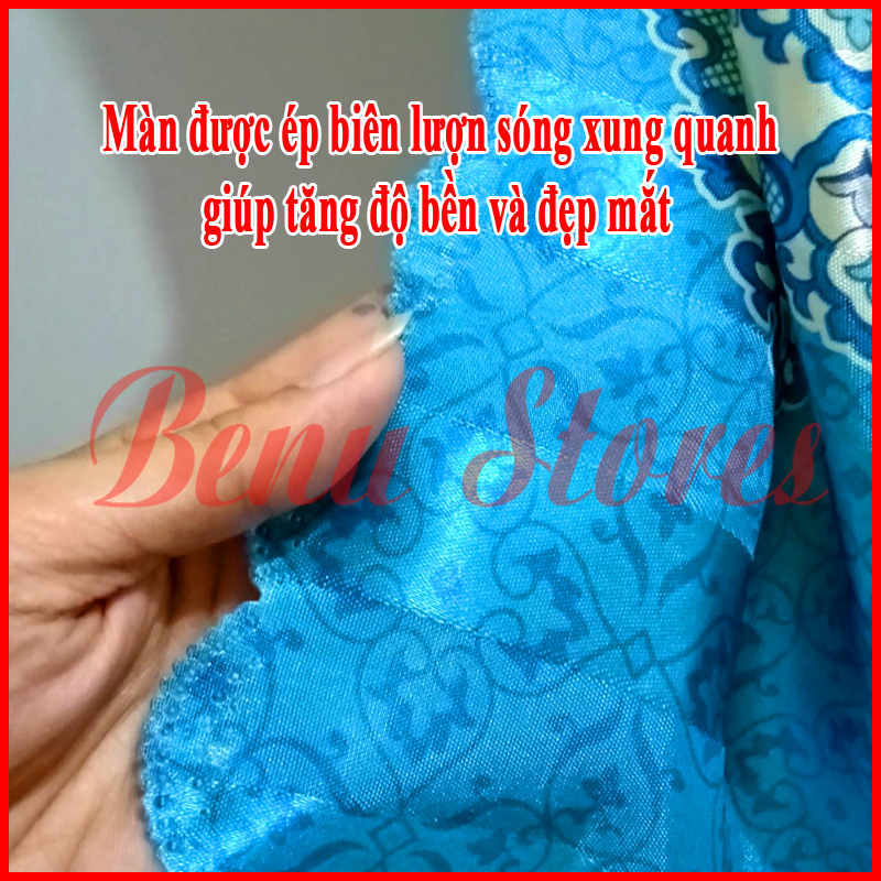 Màn treo cửa, rèm treo cửa chính phi bông xanh dương có ép biên cao cấp, sang trong