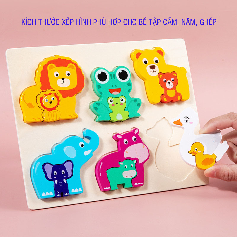 Bộ đồ chơi xếp hình, ghép hình 3D loại dày dạng bảng gỗ nhiều chủ đề dành cho bé 2-4 tuổi mới tập ghép
