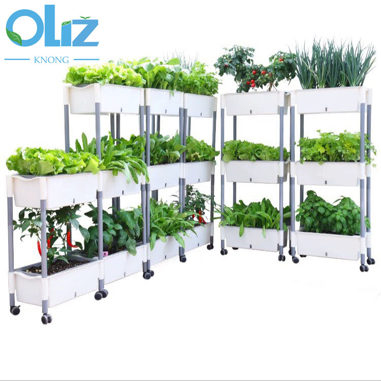 Chậu trồng rau thông minh tự dưỡng 2 tầng 3 tầng Oliz-D202. Có chức tự tưới nước cho cây,có bánh xe di chuyển