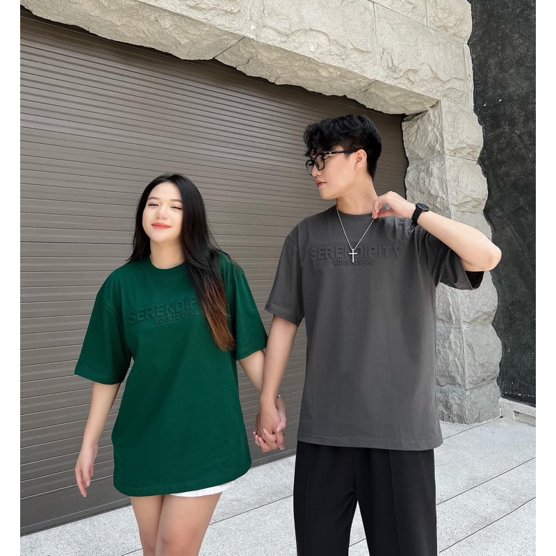 Áo Thun SERENDIPITY -  - In Chữ Dập Nổi - Xám/Đen/Kem/Nâu/Rêu