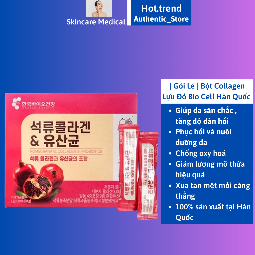 Bột Collagen [ Gói Lẻ ] Lựu Đỏ Bio Cell Hàn Quốc Đẹp Da . Giảm Cân