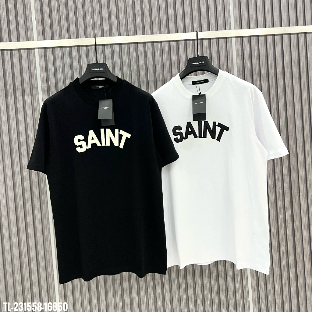 🔥Hot🔥Áo thun YSL thêu chữ phối bo cổ thiết kế hot trend Nam nữ New 2023
