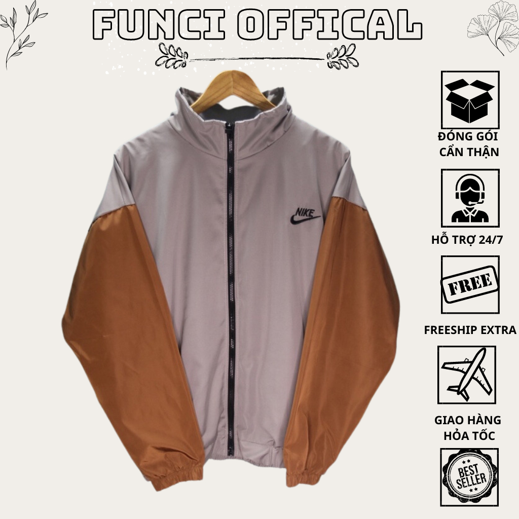 Áo Khoác Dù Nike Vintage Nâu Cà Phê 2 Lớp Vải Cao Cấp Funci-007