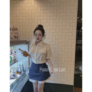 Sét áo sơ mi cổ đức + chân váy bò phối (sale)