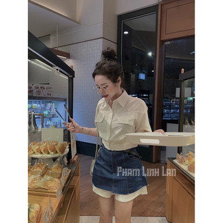 Sét áo sơ mi cổ đức + chân váy bò phối (sale)