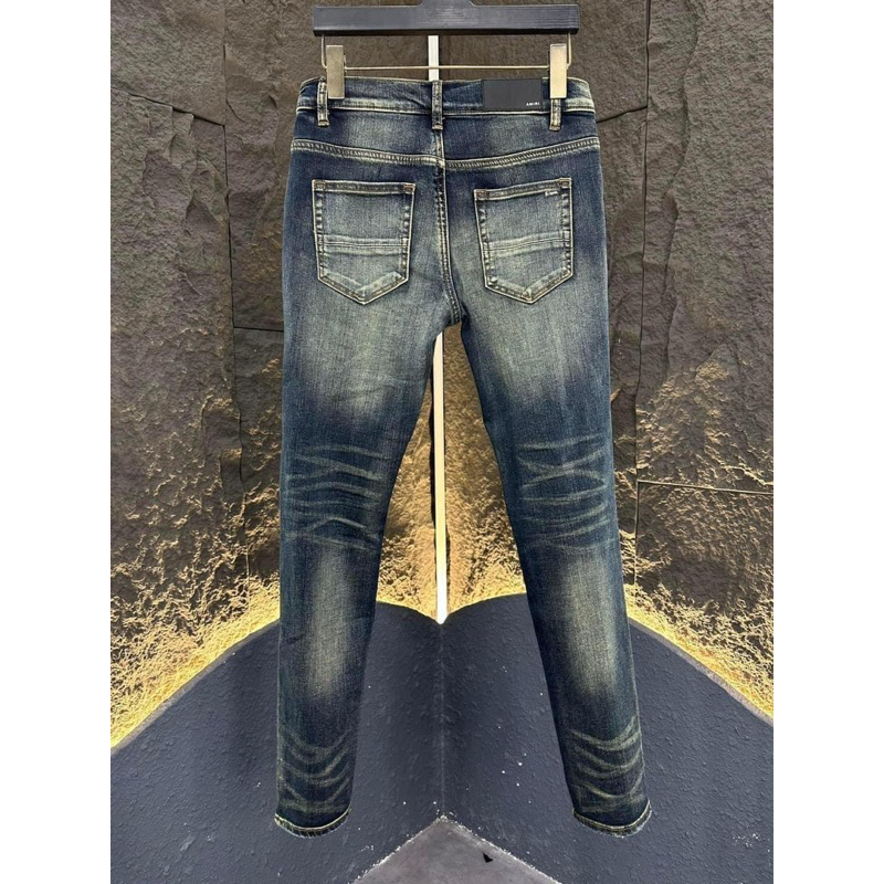 Quần JEAN Nam AMIRI Like_AU Skinny Đen Gối Vá Da Quần Bò Amiri Super 4 Cúc Nam Rách Vá Gối Họa Tiết Mẫu Hot