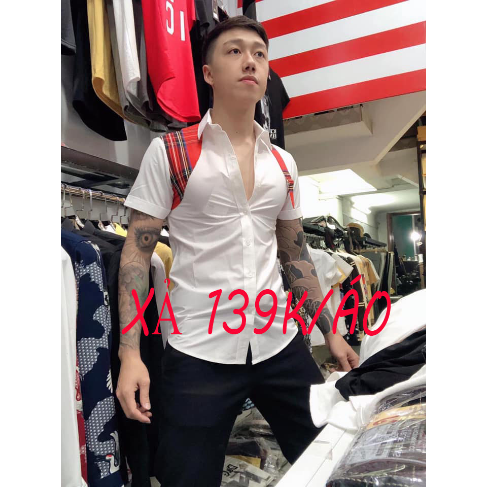 SƠ MI CỘC TAY - chất cotton cực đẹp ( Cộc tay kẻ đỏ )