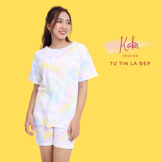 Đồ bộ nữ KABI đồ bộ tay ngắn vải thun cotton len xù phong cách teen