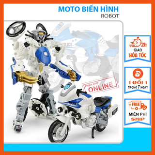 XE MÔ TÔ CẢNH SÁT BIẾN HÌNH ROBOT bằng HỢP KIM CAO CẤP (màu xanh)