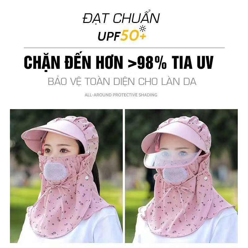 Nón Chống Nắng Kín Đầu Đi Xe Máy Bảo Vệ Toàn Diện Có Kính Dẻo RQN2302