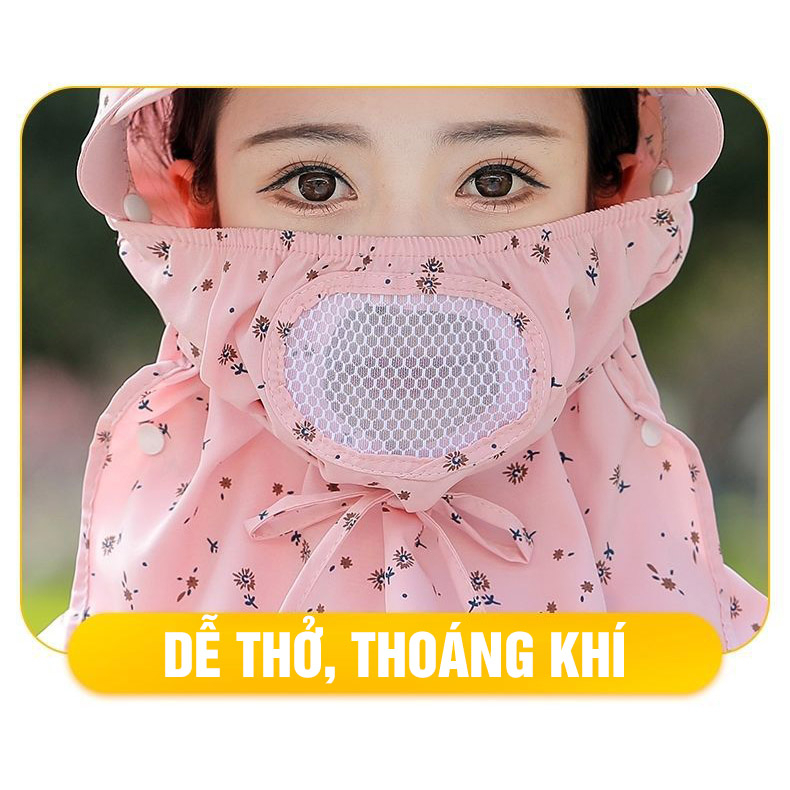 Nón Chống Nắng Kín Đầu Đi Xe Máy Bảo Vệ Toàn Diện Có Kính Dẻo RQN2302