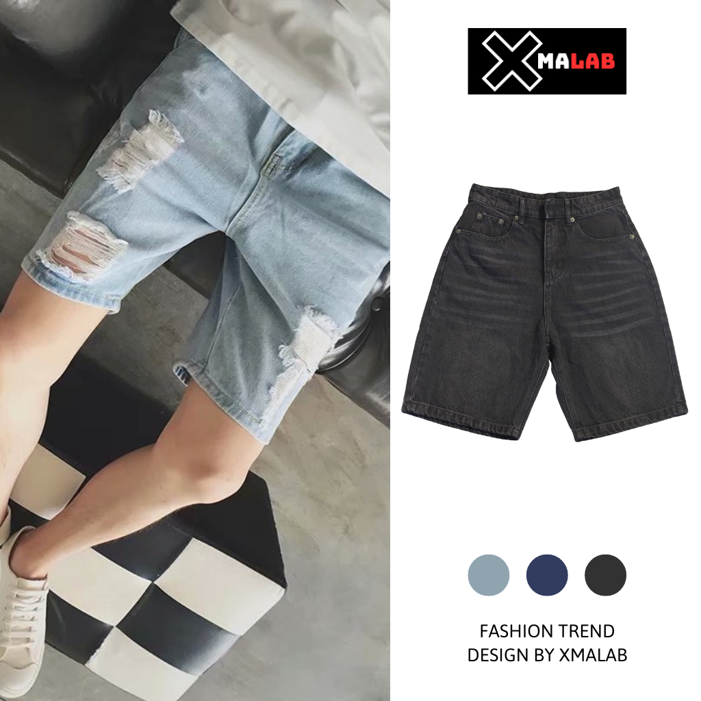 Quần short lửng jean nam XMALAB dáng đùi ngố suông rộng chất bò xịn phong cách Hàn Quốc dễ phối đồ B020-2