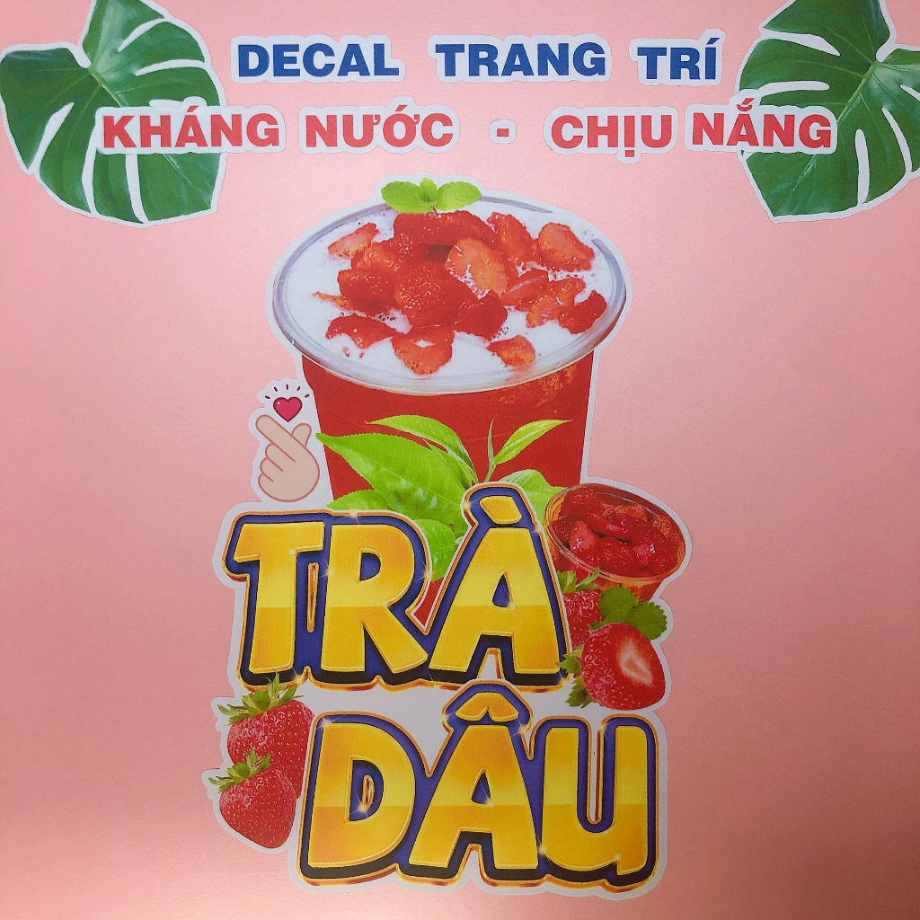 Decal Trang Trí Ly TRÀ DÂU Loại 1 ✨ Hình Dán Decor Quán Trà Sữa, Cà Phê, Sinh Tố - Sticker Kháng Nước, Chịu Nắng.