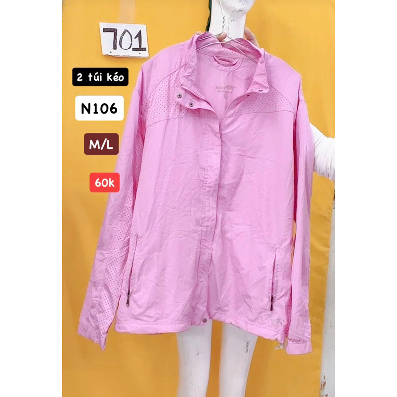 áo khoác dù hồng hai túi kéo size M/L.S701