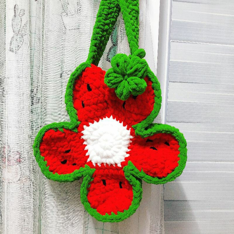 Túi len dưa hấu phong cách mùa hè xinh xắn túi len bông hoa handmade Layla Store