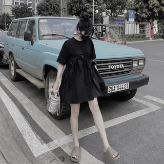 Váy babydoll buộc nơ phối thô