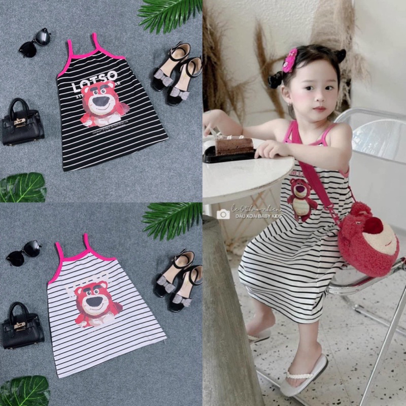 Đầm Body Sọc Xẻ Đùi Cho Bé Chất Thun Co Dãn Thoải Mái Size Từ 9-30kg