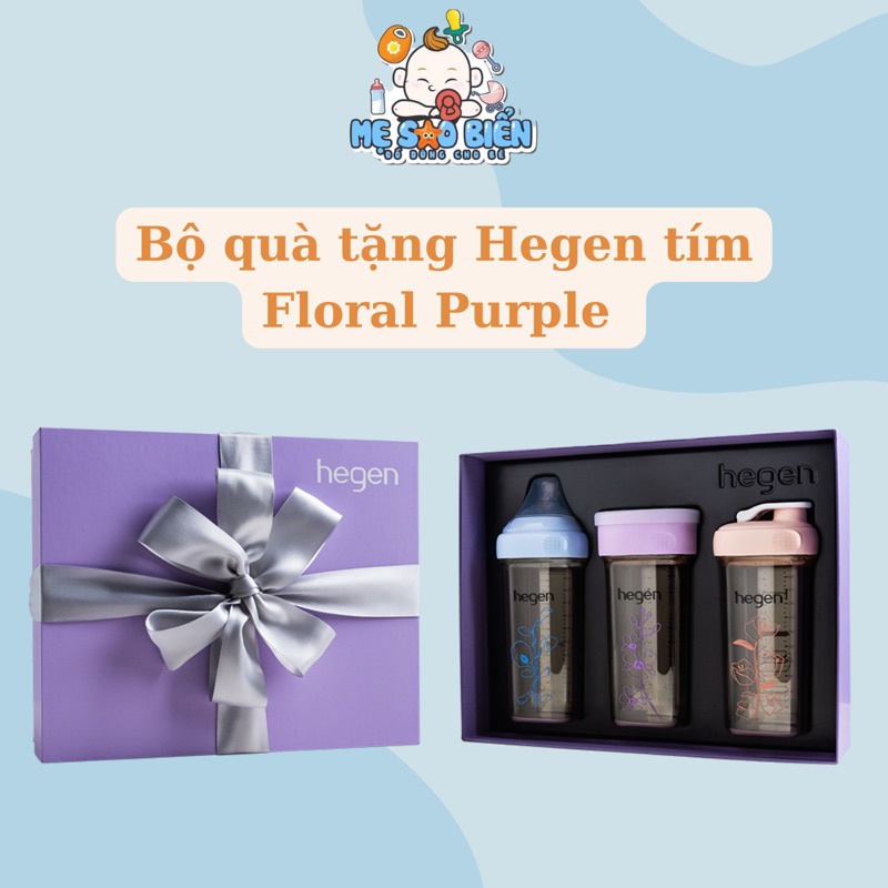 (Chính hãng) Bộ quà tặng Hegen màu tím Floral Purple bình sữa bình tập uống
