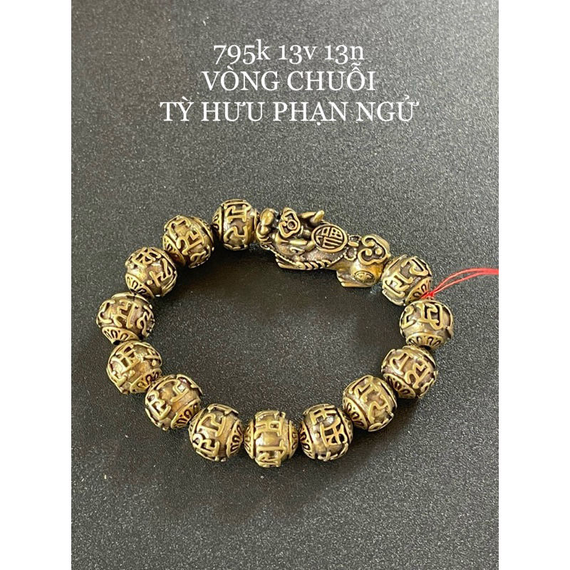vòng chuỗi đồng thau chữ phạn kết hợp tỳ hưu chiêu tài