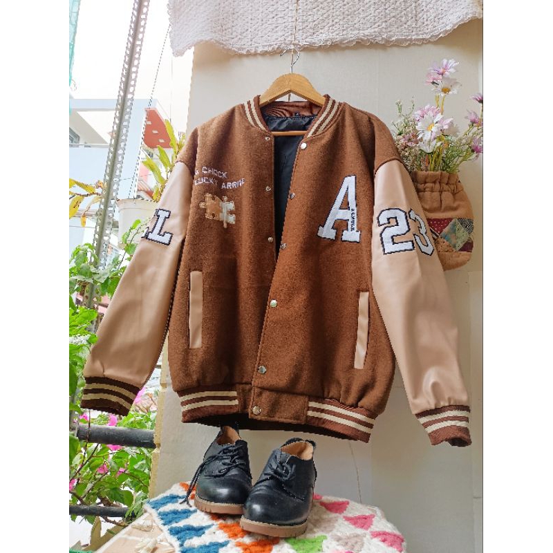 bomber nỉ phối da