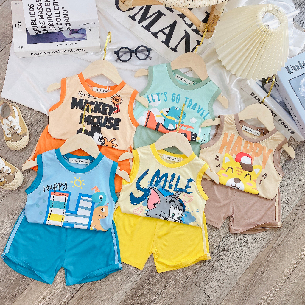 Size Đại Bộ Ba Lỗ Minkey Baby Chất Thun Lạnh Dễ Thương Cho Bé Trai ,Bé Gái