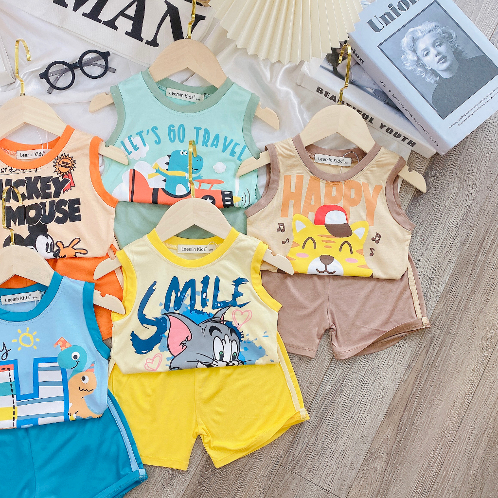 Size Đại Bộ Ba Lỗ Minkey Baby Chất Thun Lạnh Dễ Thương Cho Bé Trai ,Bé Gái