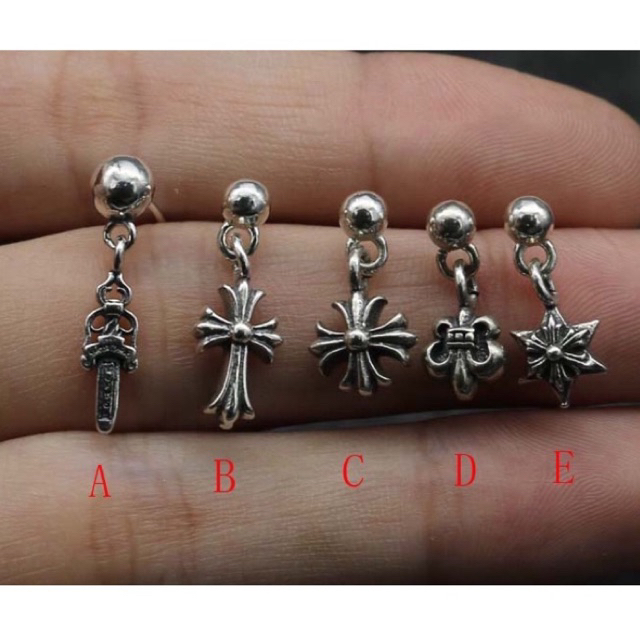 KHUYÊN TAI Thánh Giá Đồng Trắng CH-87 -Khuyên Tai titan hoạ tiết Chrome heart CH-87 / Cross earrings