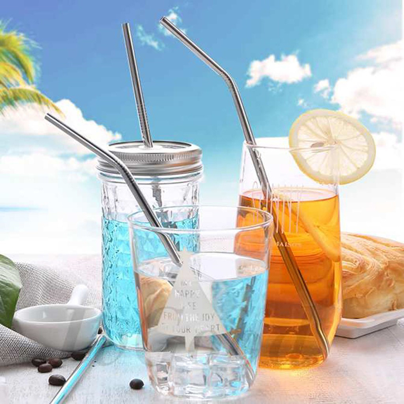 Combo 4 Ống hút Inox 304, Bộ 4 Ống Hút Inox 304 kèm que cọ rửa - Đựng trong túi vải