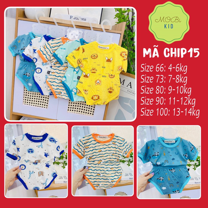 Bộ Tay Ngắn Quần Chip Thun Lạnh cho Bé In Toàn Thân