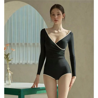 Bikini đi biển liền thân dài tay phối nơ sau lưng