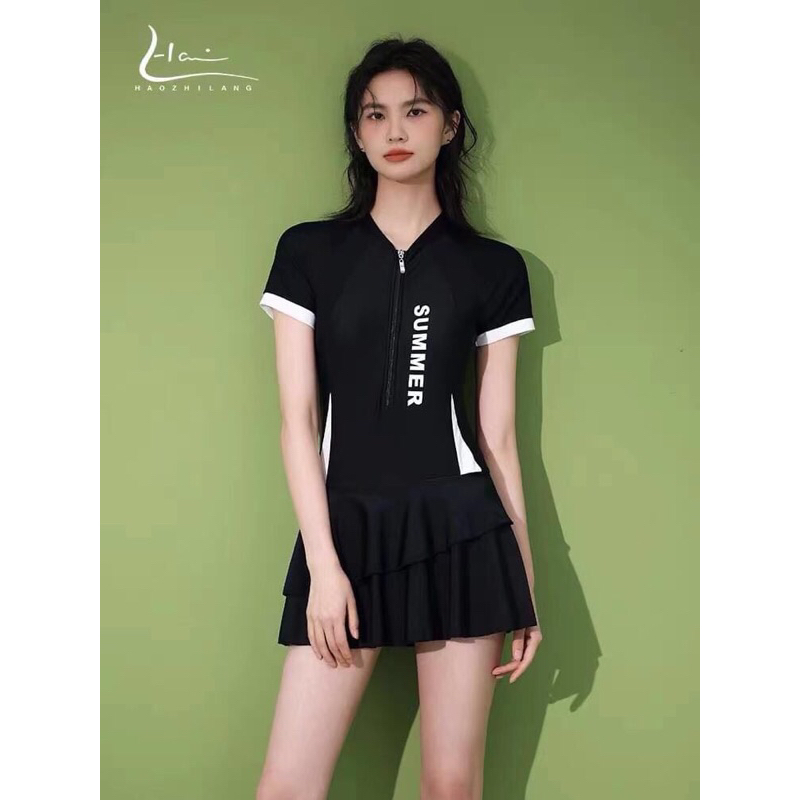 BỘ BƠI NỮ LIỀN TAY NGẮN DÁNG VÁY KIỂU DÁNG THỂ THAO TRẺ TRUNG BIGSIZE