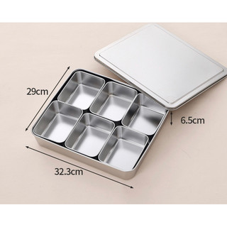 Khay inox đựng gia vị đựng topping đựng thạch rau câu trà sữa. Khay inox 6 ngăn