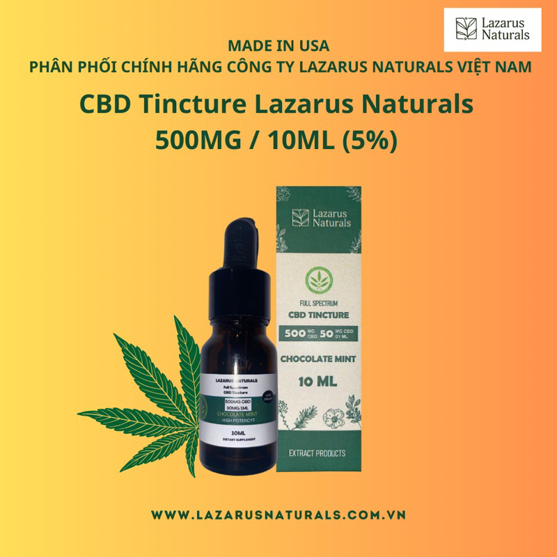 Tinh dầu CBD gai dầu chính hãng Lazarus Naturals 5% 500mg/10ml Thuần Chay Organic