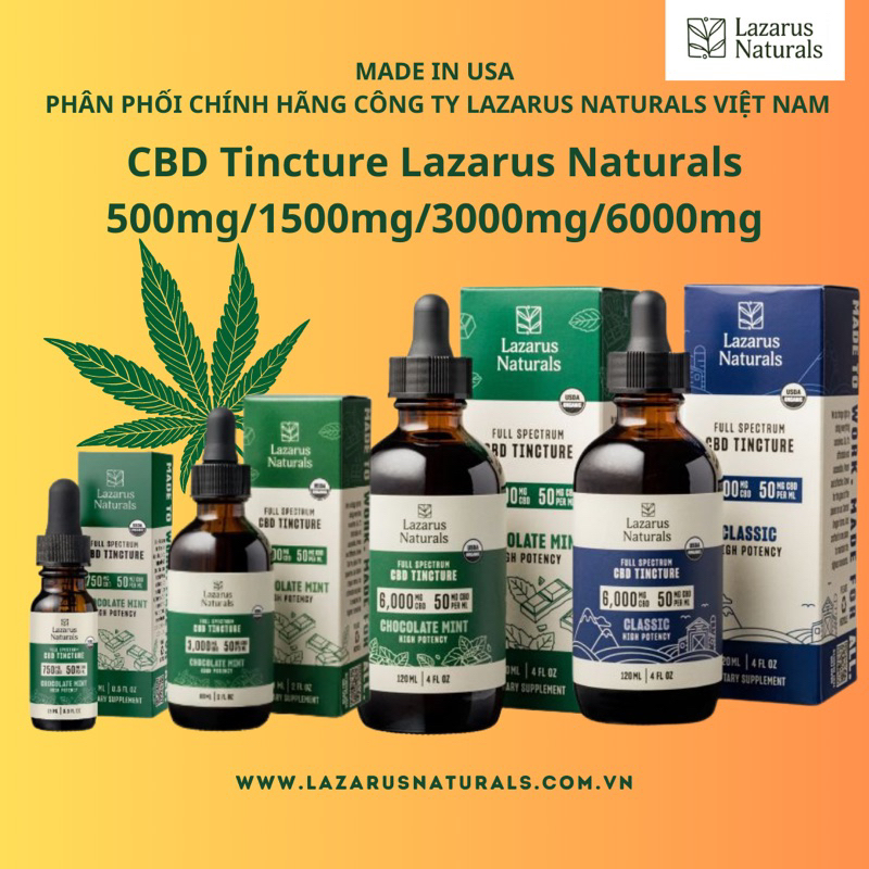 Tinh dầu hữu cơ CBD gai dầu Lazarus Naturals 6000mg 120ml ChocolateMint chiết xuất toàn phần Mỹ